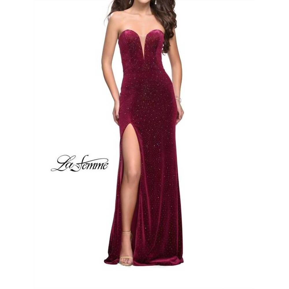 NEW LA FEMME sparkly jersey gown in raspberry